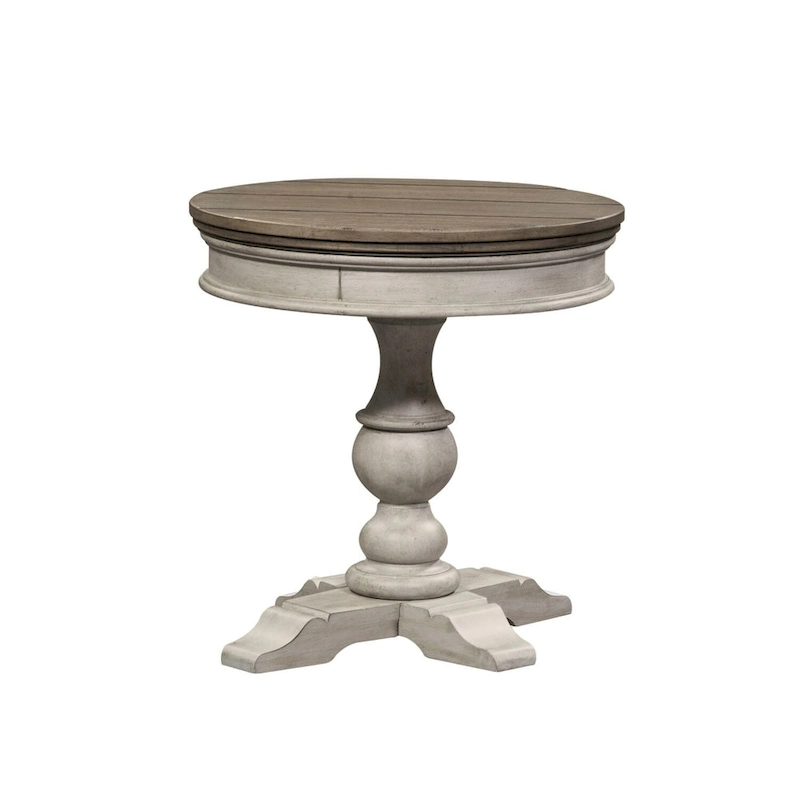 Heartland Antique White Round Pedestal Chair Side Table