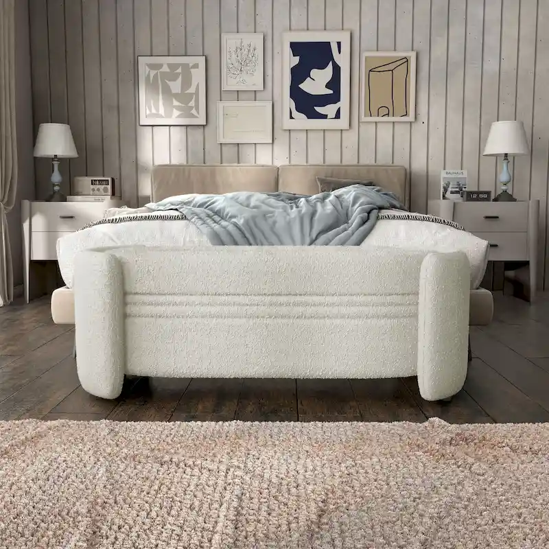 DH BASIC Pressice Contemporary Boucle Storage Bench for Bedroom Entryway by Denhour