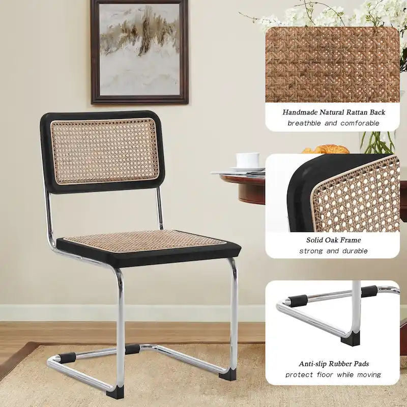 Dining Chairs Set of 2, Upholstered Natural Rattan Kitchen Chairs, Armless Accent Chair Side Chairs