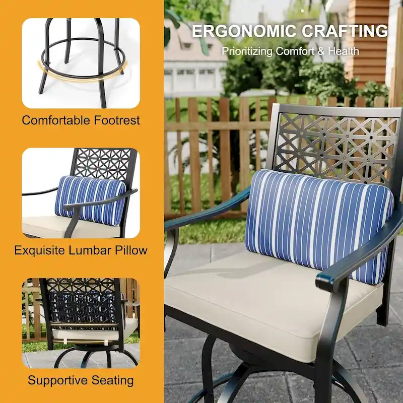 2PCS Patio Bar Stools with Armrest & Back