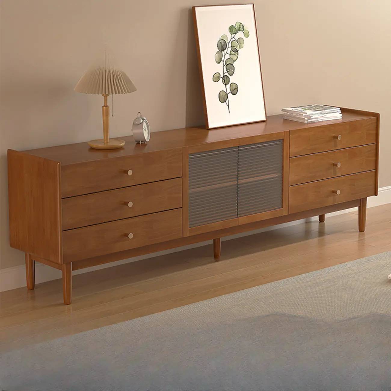 71 Rectangle Cherry Wood TV Stand with Cabinet & Drawers