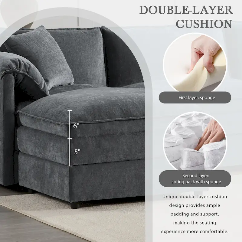 103.5 Chenille Sectional Sofa with 4-Seat L-Shaped Cloud Couch and Ottoman & Pocket Spring Cushions (330lb Capacity)