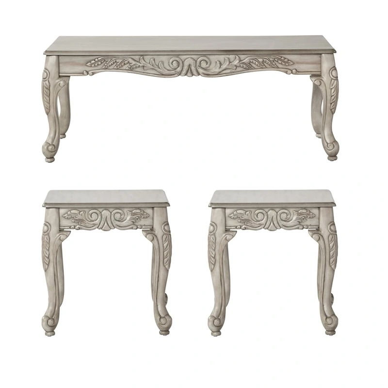 Roundhill Furniture San Marino 2-Tone Fabric Wooden Frame Sofa and Loveseat with 3 Tables Set in Ebony