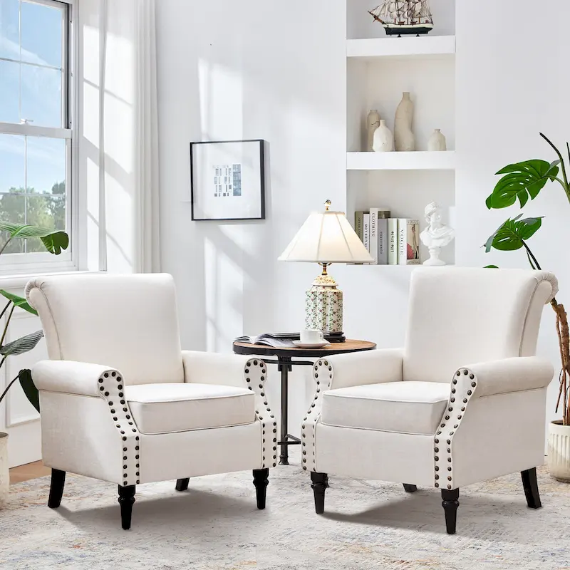 Mid-Century Modern Upholstered Accent chair with Solid Wood Legs