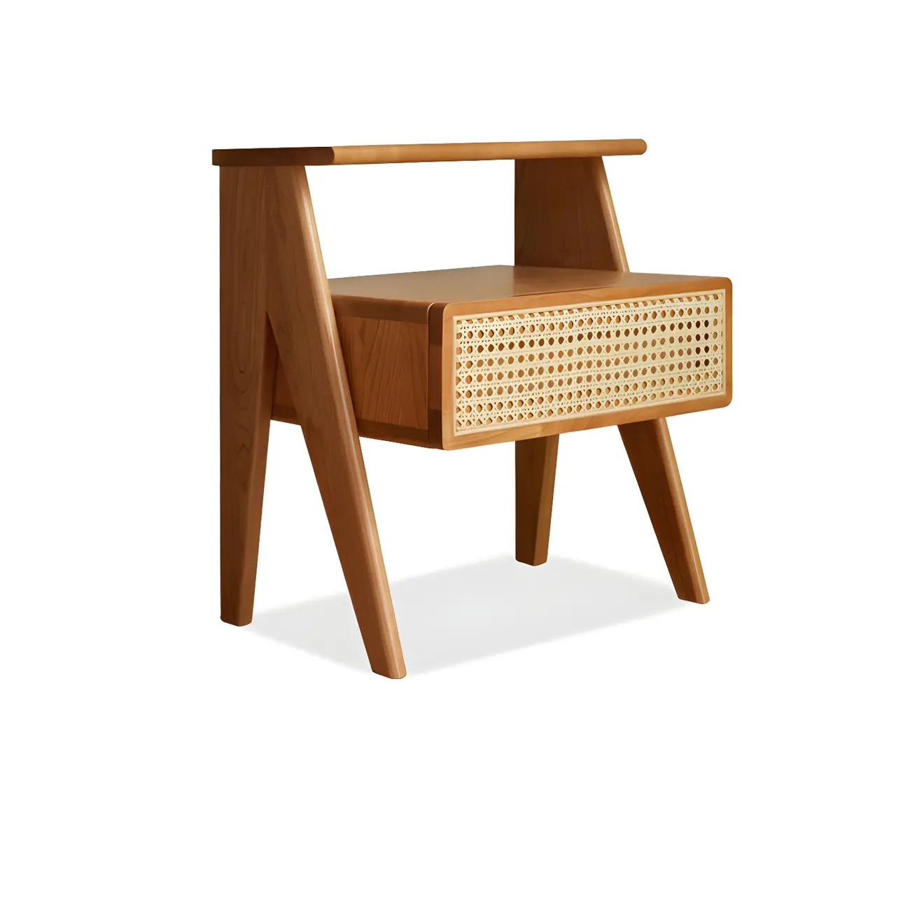 Unique Natural Finish Rattan Wood Nightstand with Storage