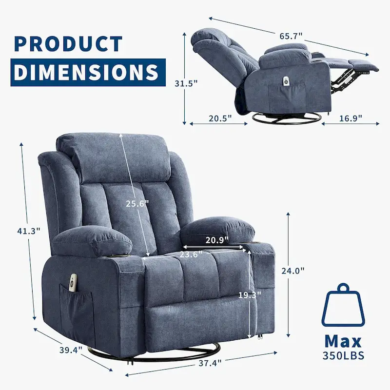 Recliner Chair, Rocking Chairs with Massage and Heat, Side Pockets and Cup Holder