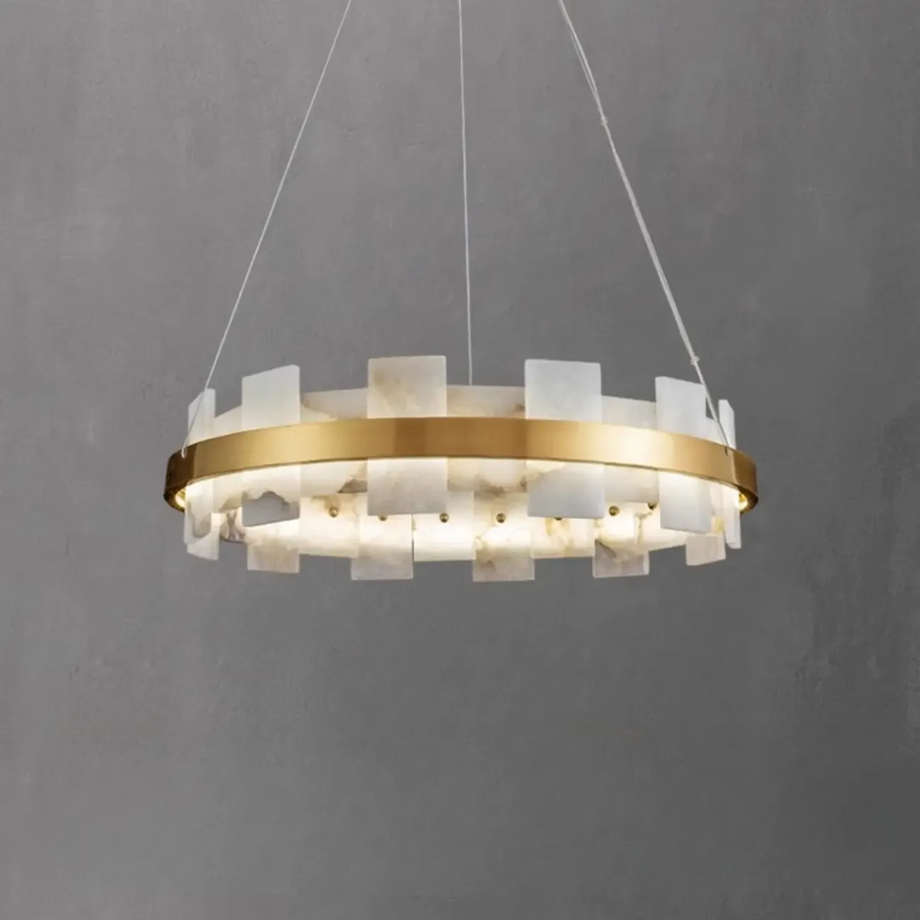 Geometric Gold-White 1-Tier Stone LED Chandelier