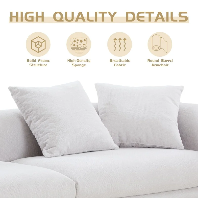 108.3in Upholstered Blue White 4-Seater Modern Fabric Sofa Couch