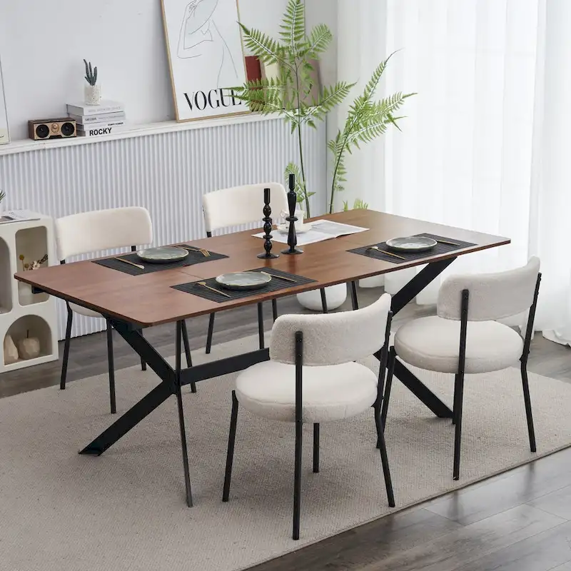 Set of 4 Teddy Fabric Upholstered with Metal Frame