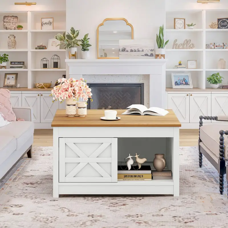 Moasis Sliding Barn Door Farmhouse Coffee Table - 31.5