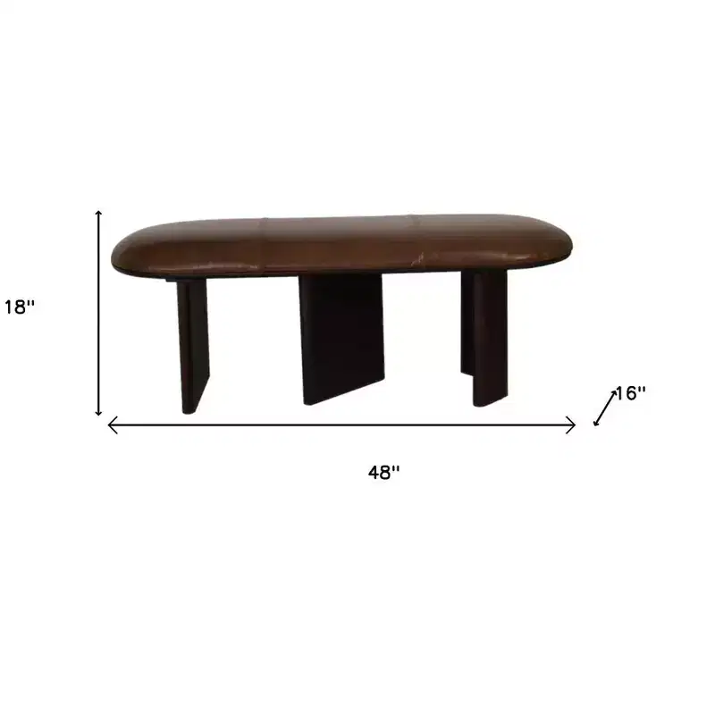 Brown Genuine Leather Upholstered Bench, Seats 2