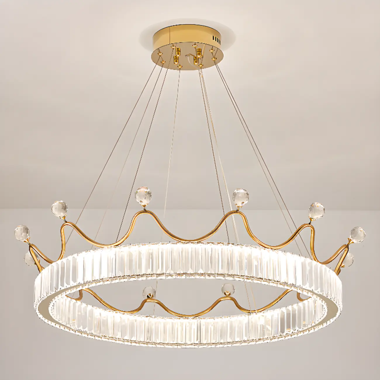 Elegant LED Golden Crown Shape Crystal Chandelier