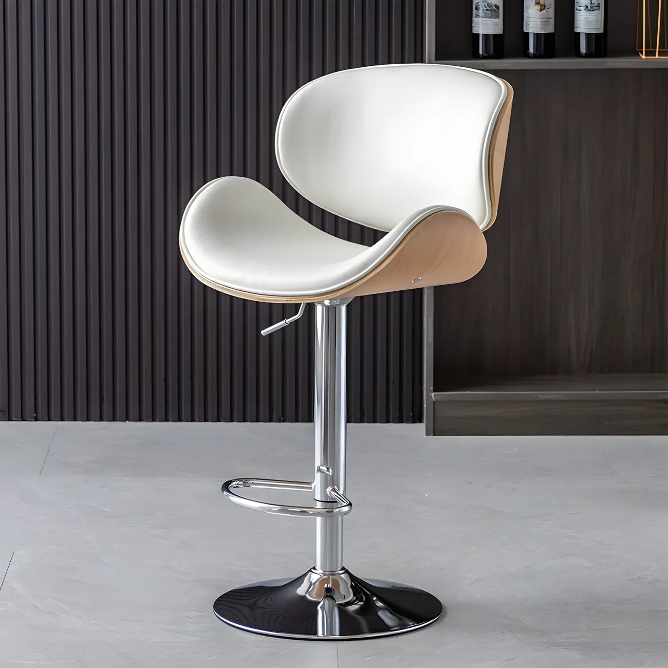 Arched Blackish Green Leather Swivel Adjustable Bar Stool