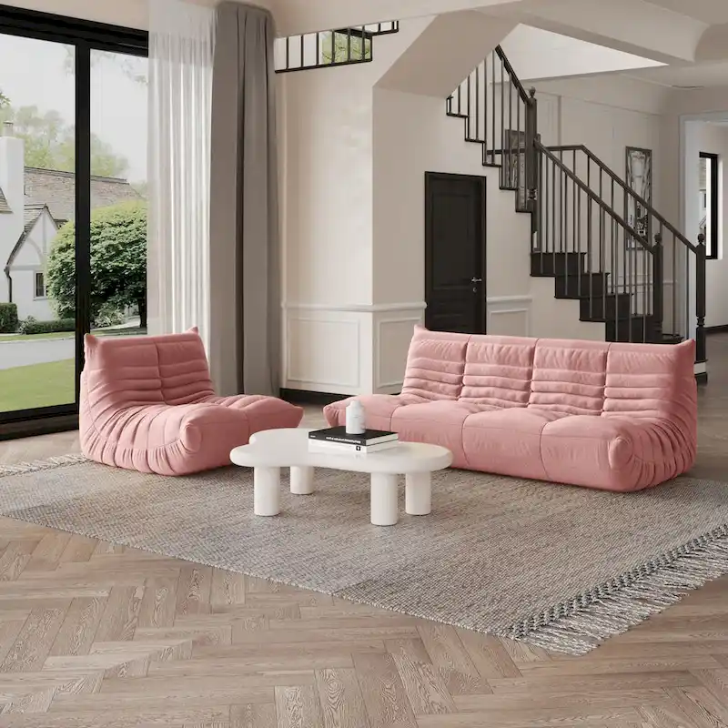 Modern Bean Bag Chair, Teddy Fabric Lounger Chair Lazy Sofa Set