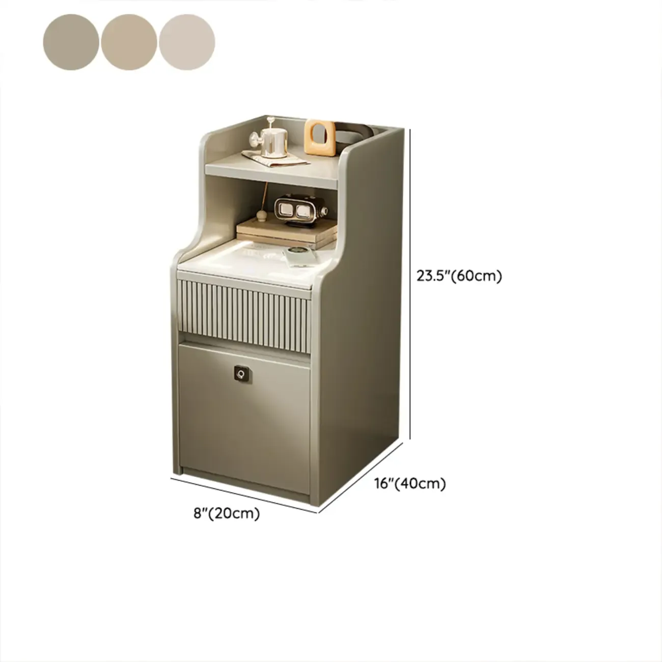 Smart Versatile White Wood Nightstand with Fingerprint Lock