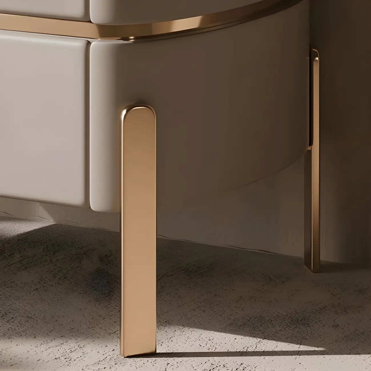 Glam Beige Leather Stone Top 2-Drawer Nightstand