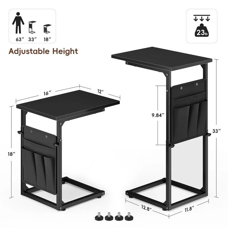 C Shaped End Table - 16D x 12W x 33H