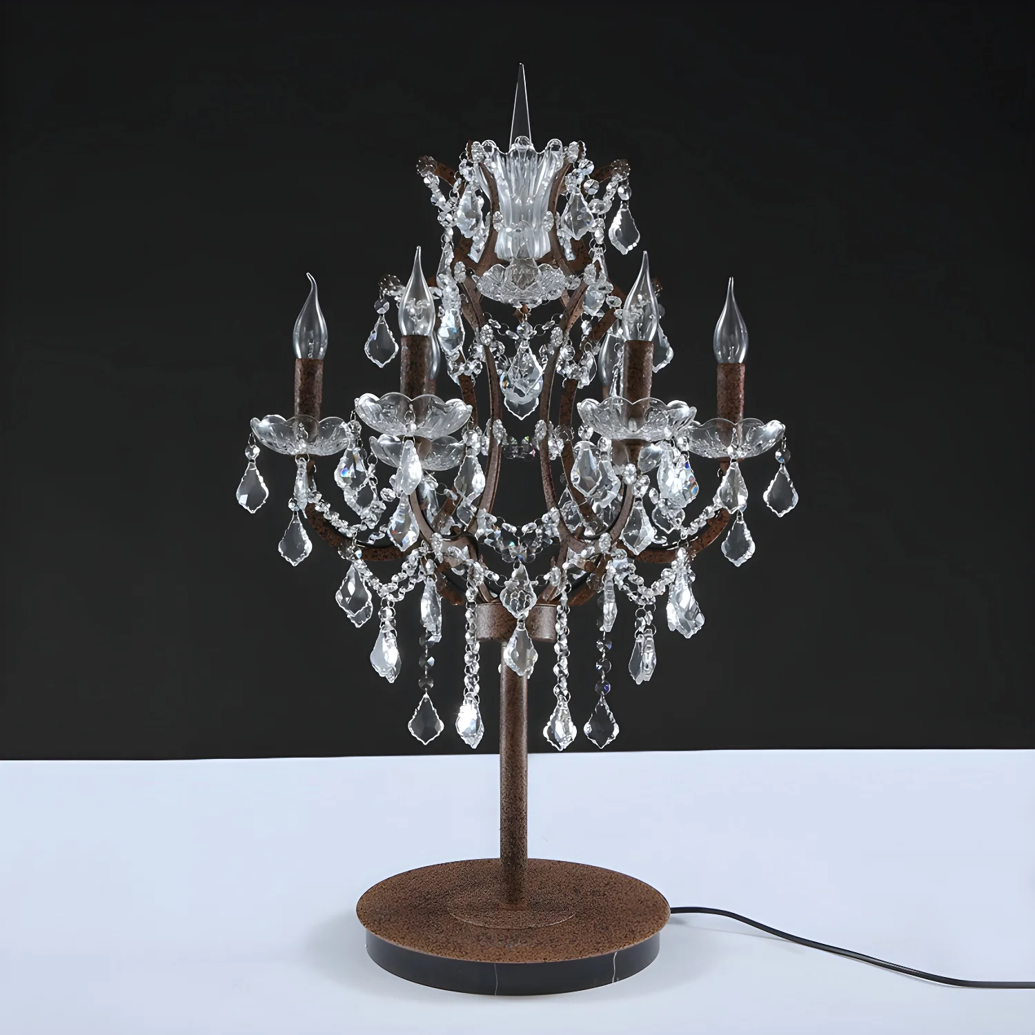 Luxurious 6-Light Gold Candlestick Crystal Table Lamp