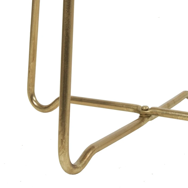 Gold Iron And Natural Wood Round Accent Table by