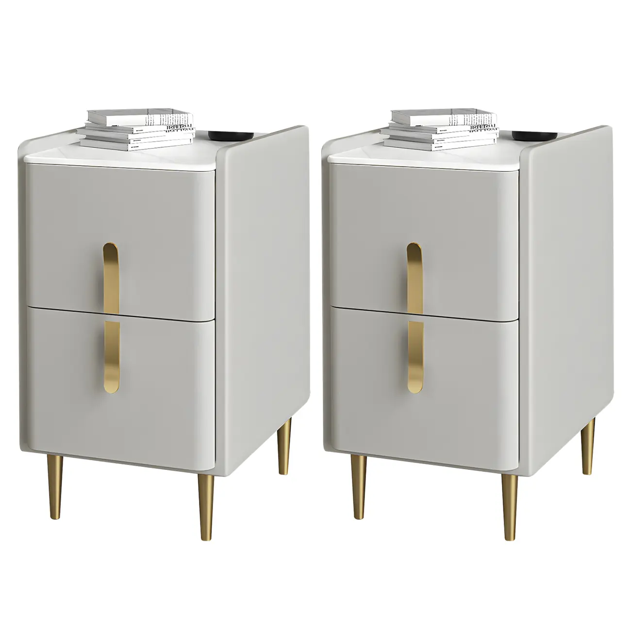 Glam Night Table with 2 Drawers – Off-White Finish