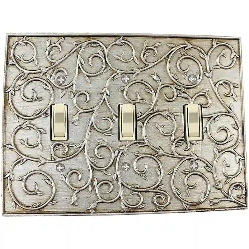 Meriville French Scroll 3 Toggle Wallplate, Triple Switch Electrical Cover Plate