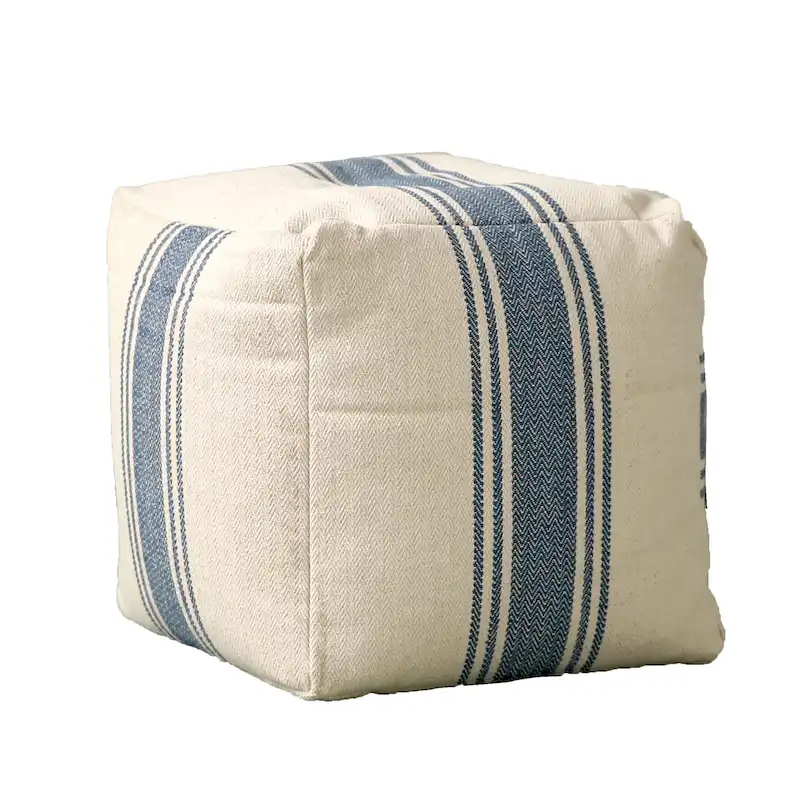 Striped Square Canvas Pouf
