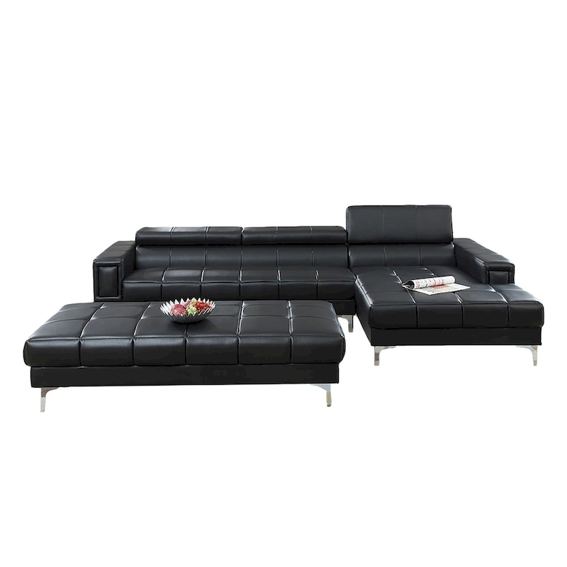 Bobkona Hayden Bonded Leather 2-Pcs Sectional Sofa Loveseat with Adjustable Back. Ottoman included