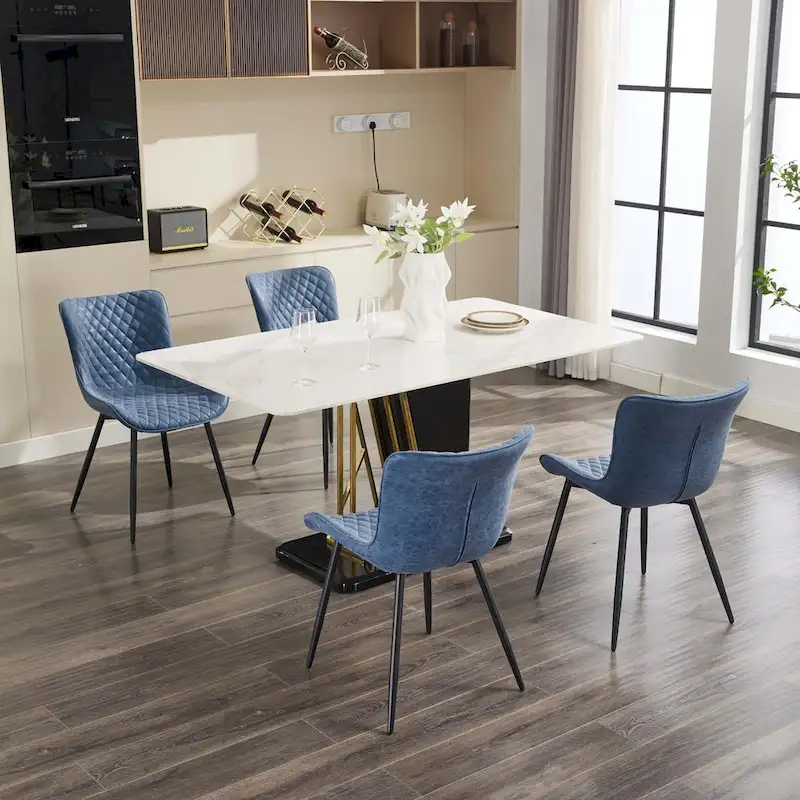 Living Dining Chairs Set of 2, Faux Leather Armless Side Chairs with Metal Legs