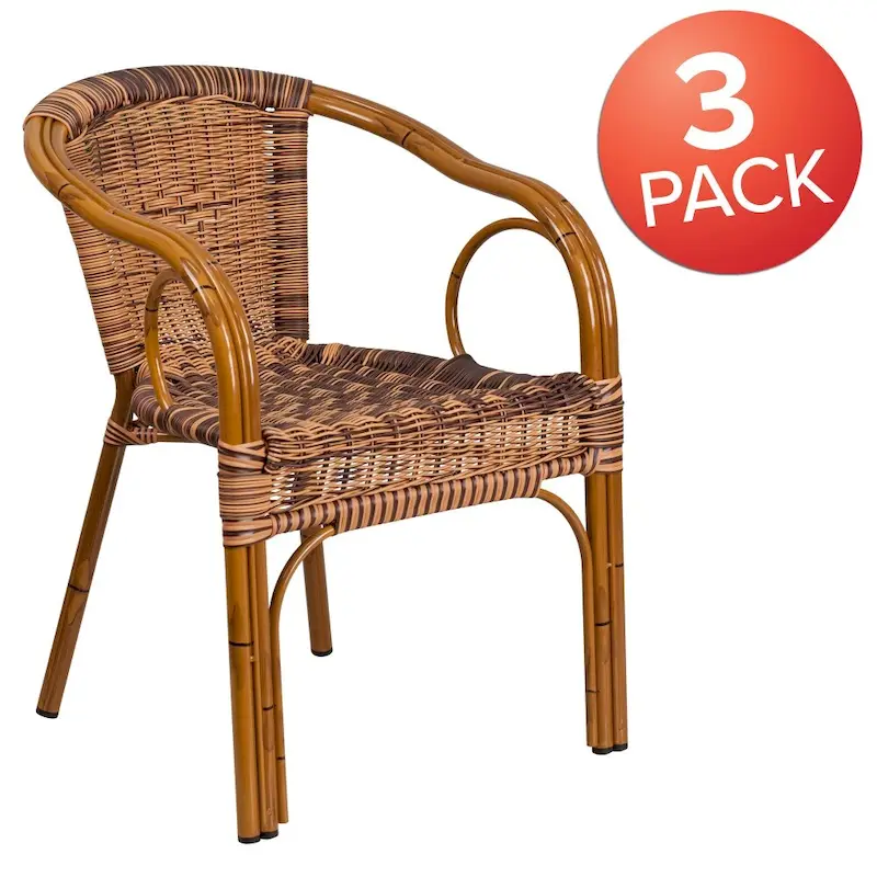 Rattan Bamboo-Aluminum Patio Chairs (Set of 3)