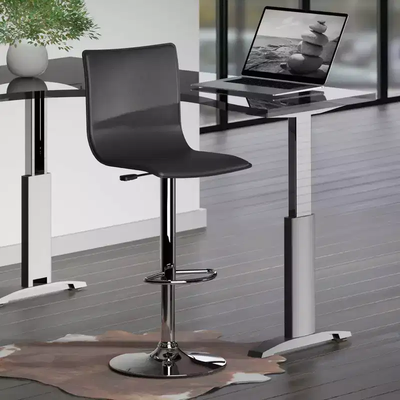 Winsome Spectrum High Back L Shaped Air Lift Adjustable Height Barstool Black/Metal: Faux Leather, Swivel, 200lb Capacity