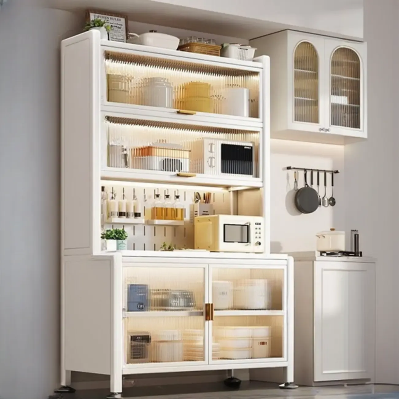 Modern Metal Buffet with Stone Countertop Narrow Design