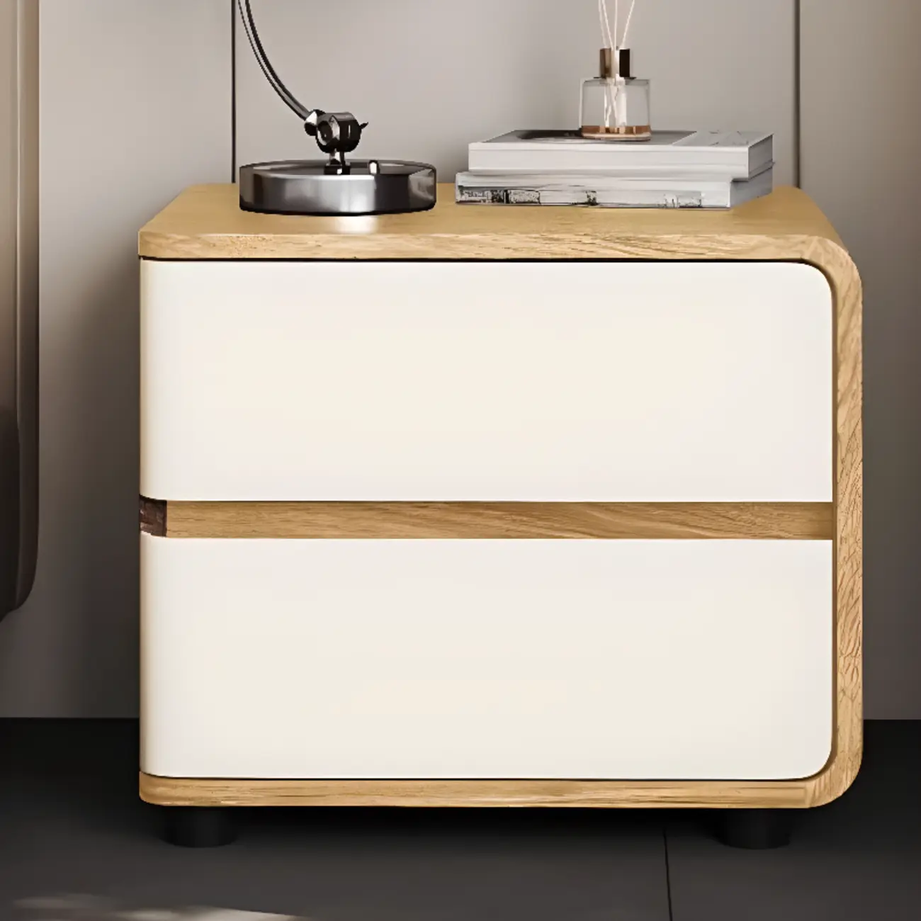 Modern Narrow Wooden Nightstand with 2 Drawers