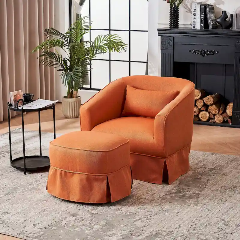 Swivel Barrel Chair with Ottoman