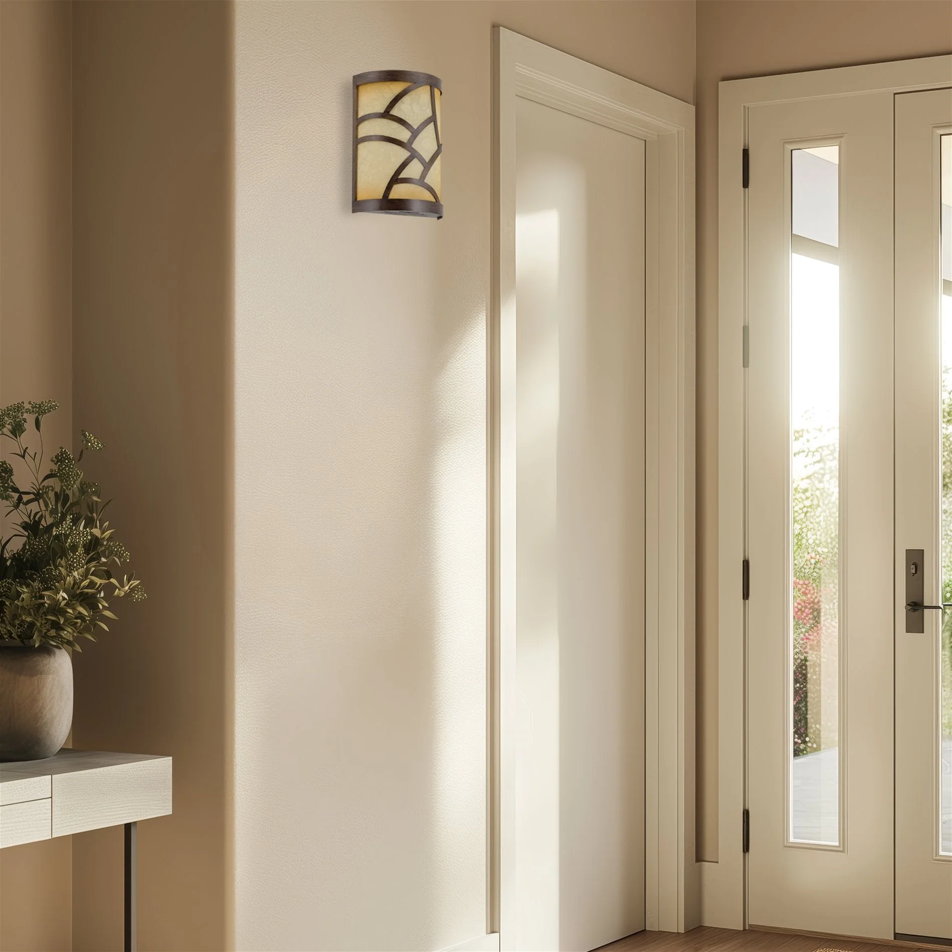 Cromwell 10 Traditional wood finish Metal Chime Cover / Tea-Stained Glass