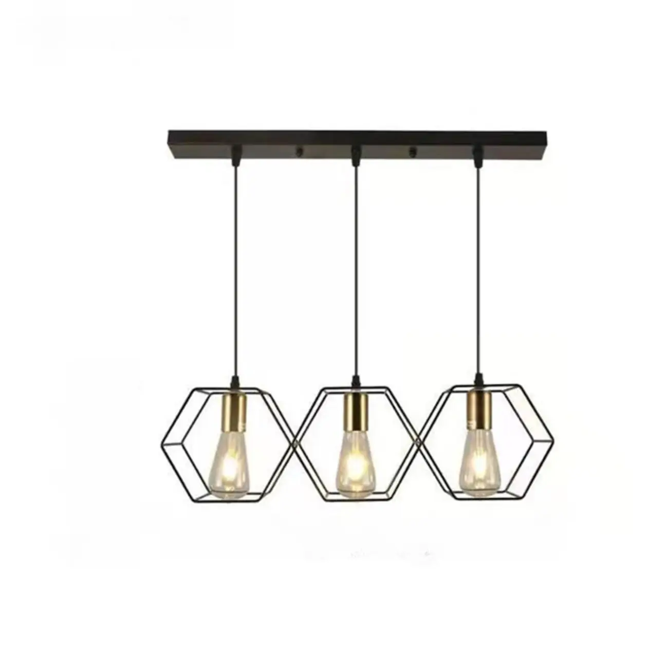 Industrial Island Light Metal Black Geometric Pendant Light for Kitchen