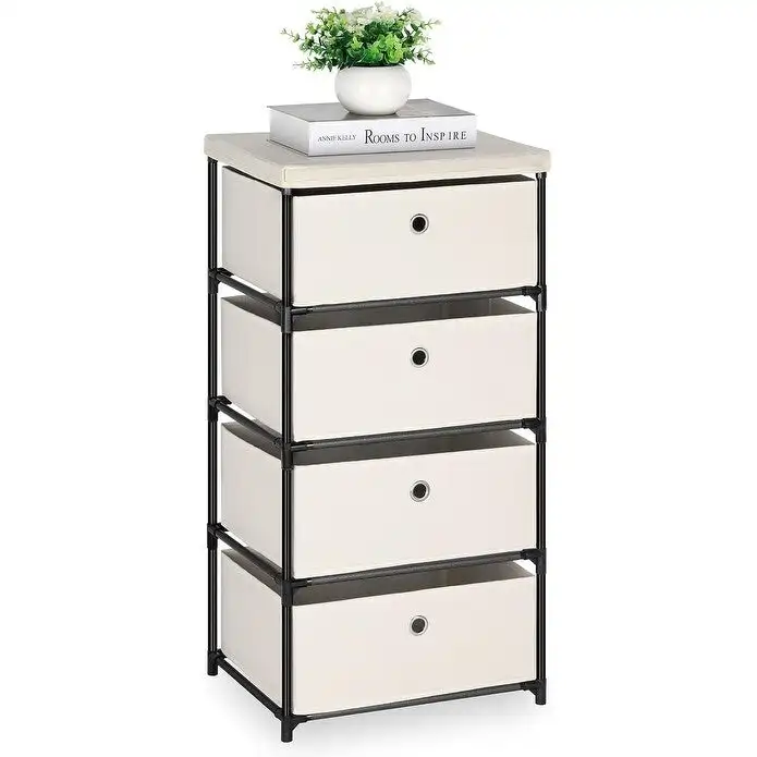 Grey / Beige / Black / Gray / Off White 4-Drawer Fabric Storage Dresser – Single Unit