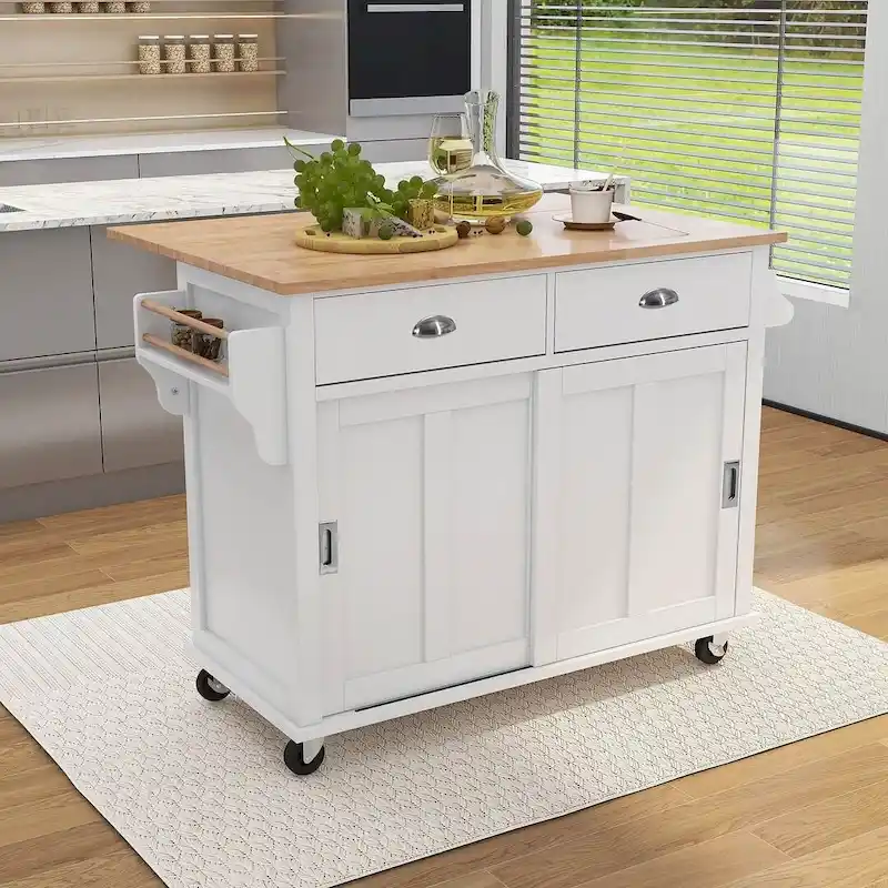 Kitchen Island Cart with Wheels Drop-Leaf Countertop