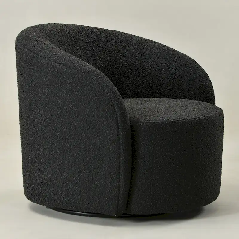 KINWELL 34 W Upholstered Boucle Swivel Barrel Accent Chair