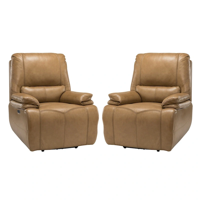 Clara Genuine Leather Power Recliner with Cushion Padded, Set of 2