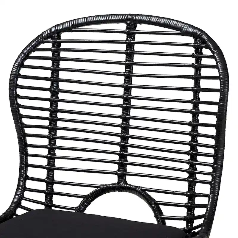 Modern Bohemian Rattan and Metal 2-Piece Dining Chair Set