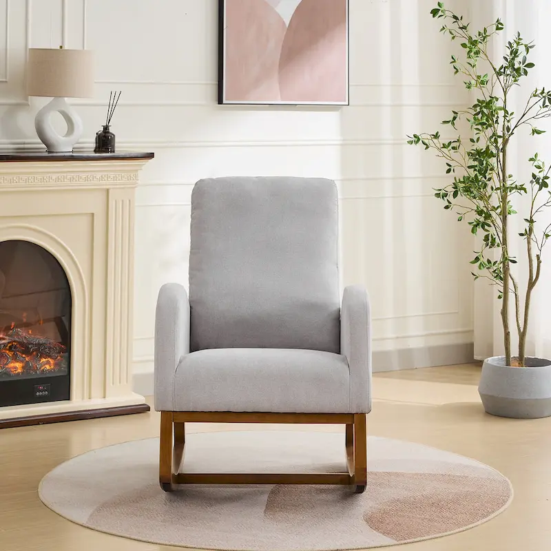 Upholstered Rocking Chair with Side Pockets