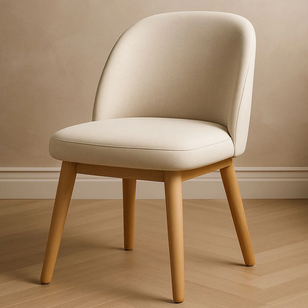 Chaise de salle à manger en bois massif hêtre avec assise en tissu beige, 54cm x 50cm x 78cm