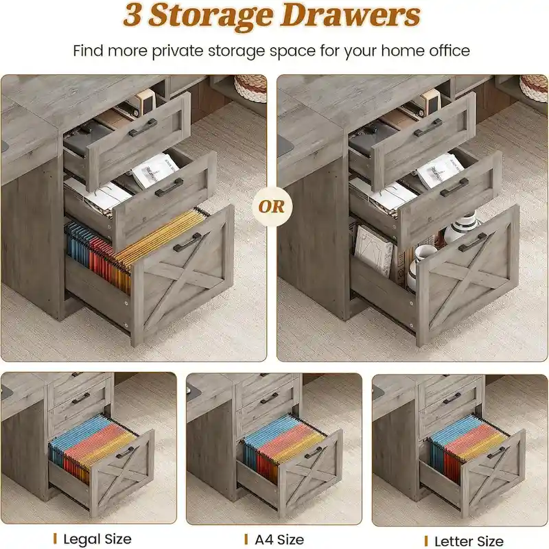 96.5 Computer Desk 3 Drawers Home Office Desk 8 Open Shelves