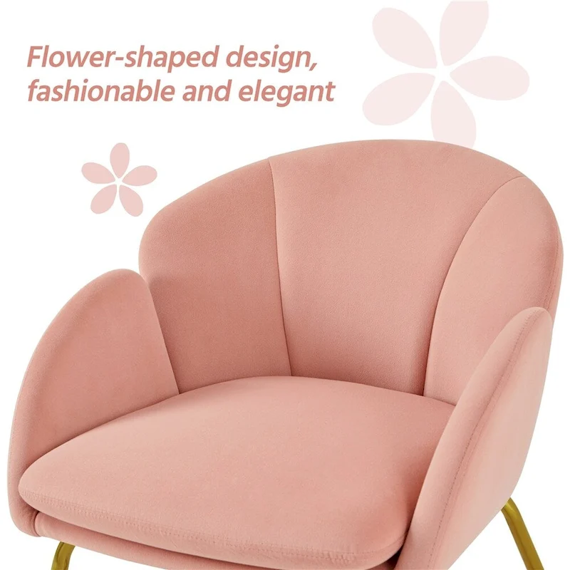 Yaheetech Flower Shape Velvet Armchair Accent Chair with Golden Metal Legs