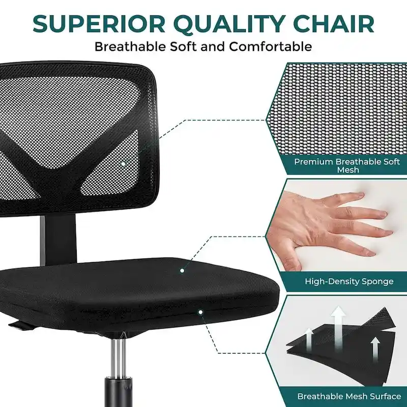 Armless Small Office Desk Chair with Back