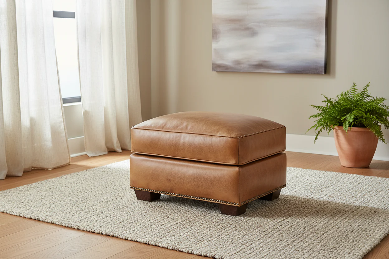 Top Grain Hand Antiqued Leather Traditional Ottoman