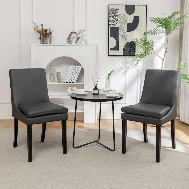 Modern Dining Chairs Set of 2, Upholstered Kitchen & Dining Room Chairs with Solid Wood Legs,Tufted Linen Fabric Chairs
