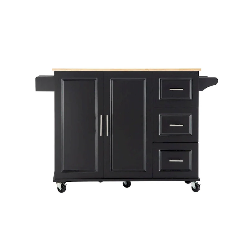Mobile Kitchen Island & Kitchen Cart,With Extendable Rubber Wood Top and 3 Drawers - 53.93(L) x 17(W) x 36.22(H