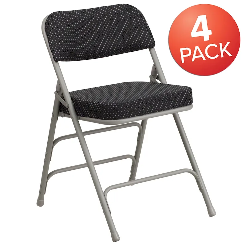 4 Pack Curved Triple Braced & Hinged Fabric Upholstered Metal Folding Chair