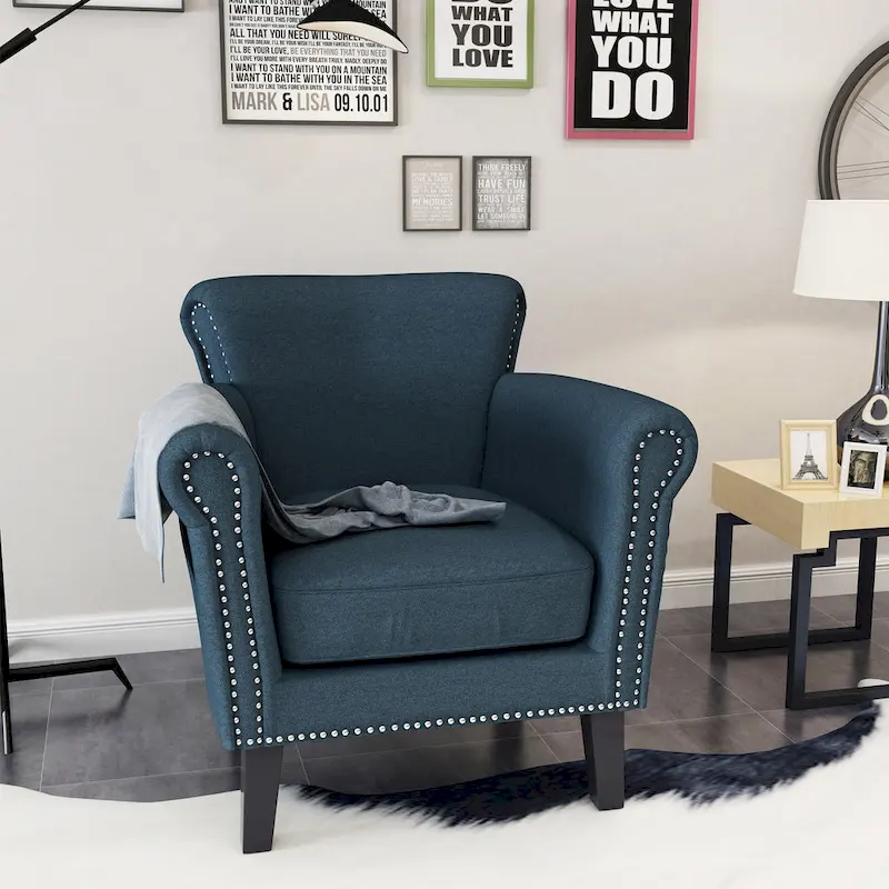 Navy Blue 31 Upholstered Club Chair with Nailheads